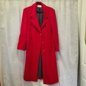 Vintage Ashley Scott Petite 100% Pure Wool Trench Coat Classic Red fits L/XL Lux